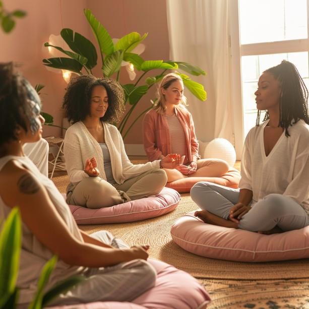 Un petit cercle de femmes assises sur des coussins